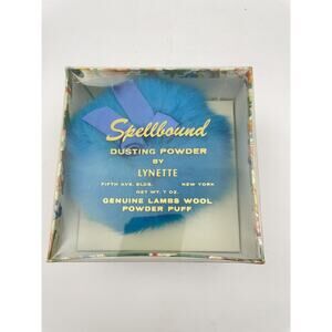 Vintage Spellbound Blue Dusting Powder Lynette NOS Lambs Wool Puff Sealed Vanity